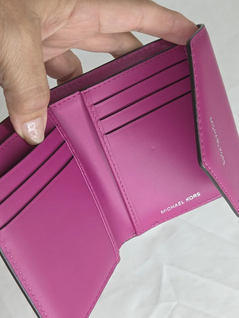 Michael Kors Women's Fuchsia Leather Trifold Envelope Wallet - Picture 11 of 13